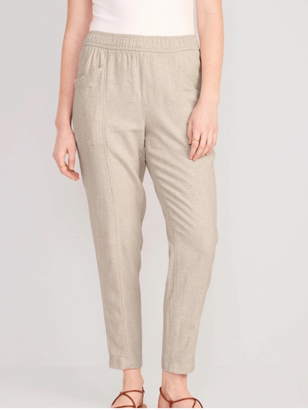 Old Navy Oatmeal Linen / Rayon High Rise Cropped Tappered Pants - M